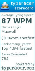 Scorecard for user 100wpmisnotfast