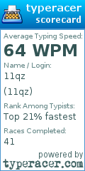 Scorecard for user 11qz