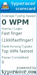 Scorecard for user 1990fastfinger