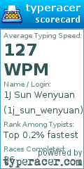 Scorecard for user 1j_sun_wenyuan