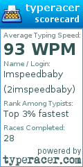 Scorecard for user 2imspeedbaby