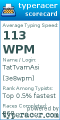 Scorecard for user 3e8wpm