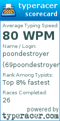 Scorecard for user 69poondestroyer69