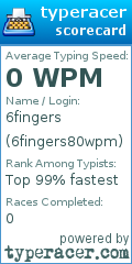 Scorecard for user 6fingers80wpm