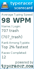 Scorecard for user 707_trash