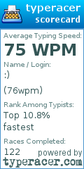 Scorecard for user 76wpm