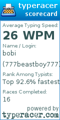 Scorecard for user 777beastboy777