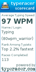 Scorecard for user 80wpm_warrior