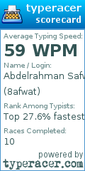 Scorecard for user 8afwat