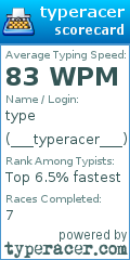 Scorecard for user ___typeracer___