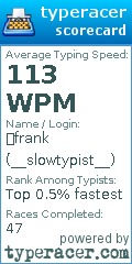 Scorecard for user __slowtypist__