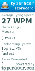 Scorecard for user _m92