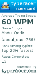 Scorecard for user abdul_qadir786