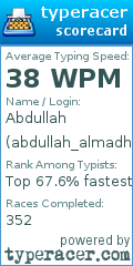Scorecard for user abdullah_almadhaji