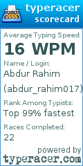 Scorecard for user abdur_rahim017