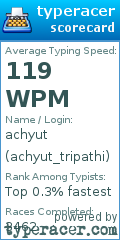 Scorecard for user achyut_tripathi