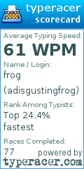 Scorecard for user adisgustingfrog