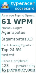 Scorecard for user agarrapatas01