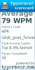 Scorecard for user ahjk_goes_forward