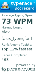 Scorecard for user alex_typingfan
