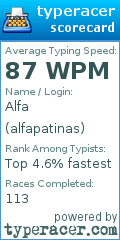 Scorecard for user alfapatinas