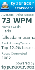 Scorecard for user alldadamnusernames
