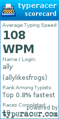 Scorecard for user allylikesfrogs