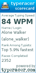 Scorecard for user alone_walker