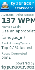 Scorecard for user amogus_irl