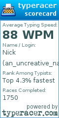 Scorecard for user an_uncreative_name