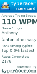 Scorecard for user antoniotheslwotyper