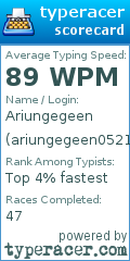 Scorecard for user ariungegeen0521