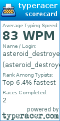 Scorecard for user asteroid_destroyer1