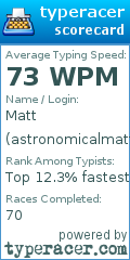 Scorecard for user astronomicalmatt