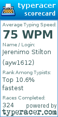 Scorecard for user ayw1612