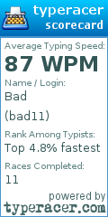 Scorecard for user bad11