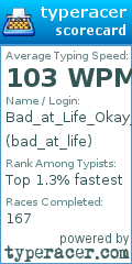 Scorecard for user bad_at_life