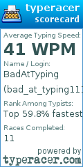 Scorecard for user bad_at_typing111