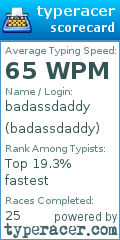 Scorecard for user badassdaddy