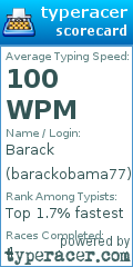 Scorecard for user barackobama77
