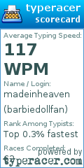 Scorecard for user barbiedollfan
