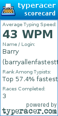 Scorecard for user barryallenfastesttyper