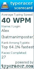 Scorecard for user batmanimposter