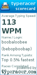 Scorecard for user bebopboobap