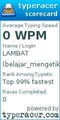 Scorecard for user belajar_mengetik