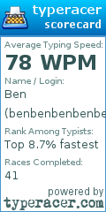 Scorecard for user benbenbenbenbenbenbenbenbenben