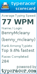 Scorecard for user benny_mcleany