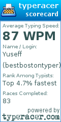 Scorecard for user bestbostontyper