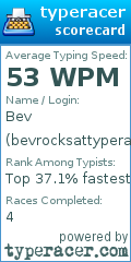 Scorecard for user bevrocksattyperacer