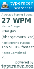 Scorecard for user bhargavparalikar